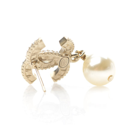 Chanel Crystal Pearl CC Drop Earrings Gold 4 of 5
