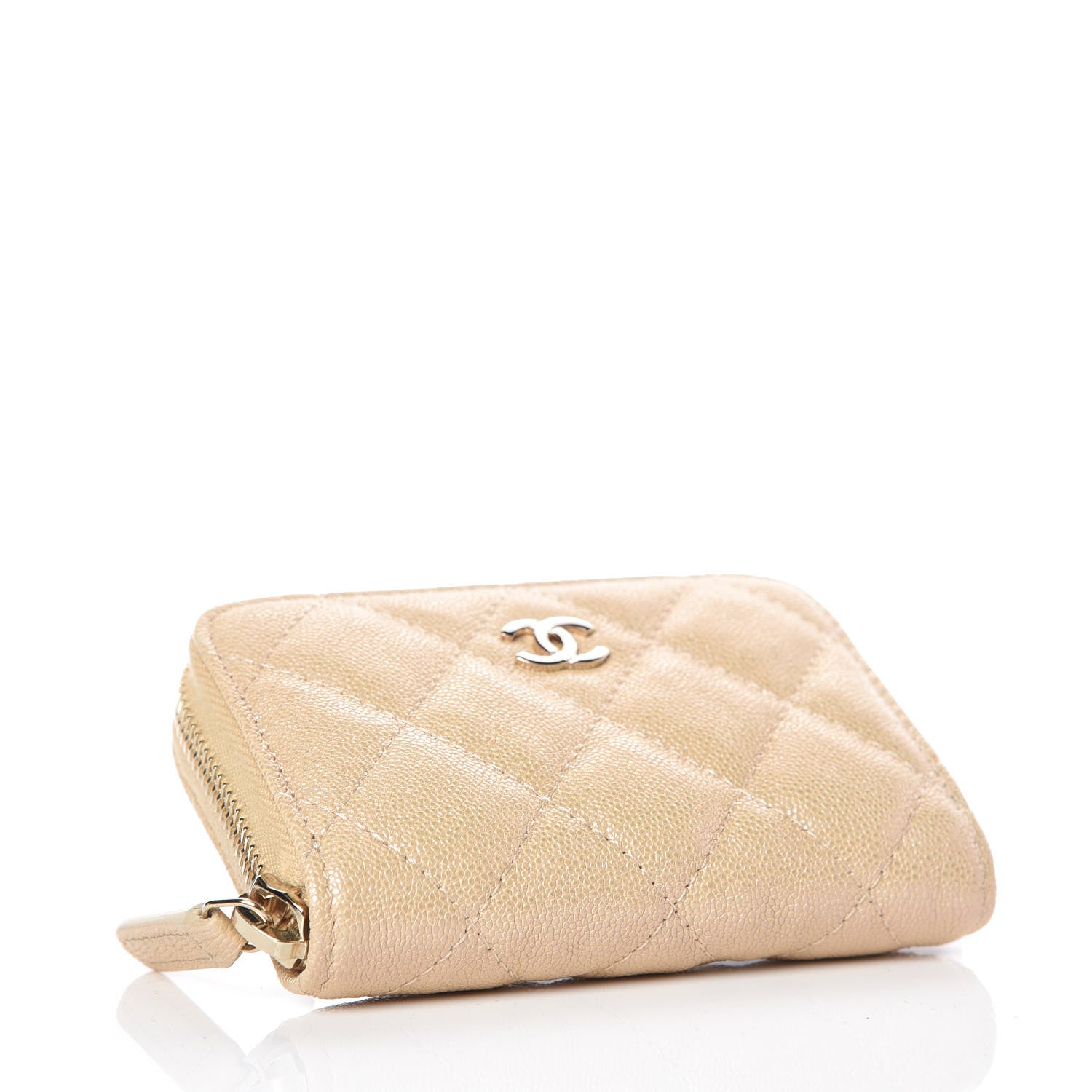 Chanel Iridescent Caviar Quilted Zip Card Holder Beige 4 of 9