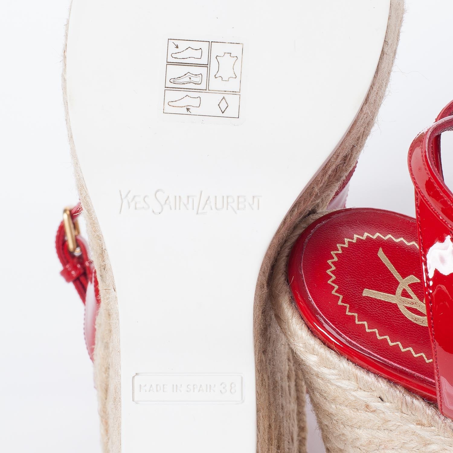Saint Laurent Patent Saint Malo Platform Espadrille Wedge Sandals 38 NEW Red 9 of 10