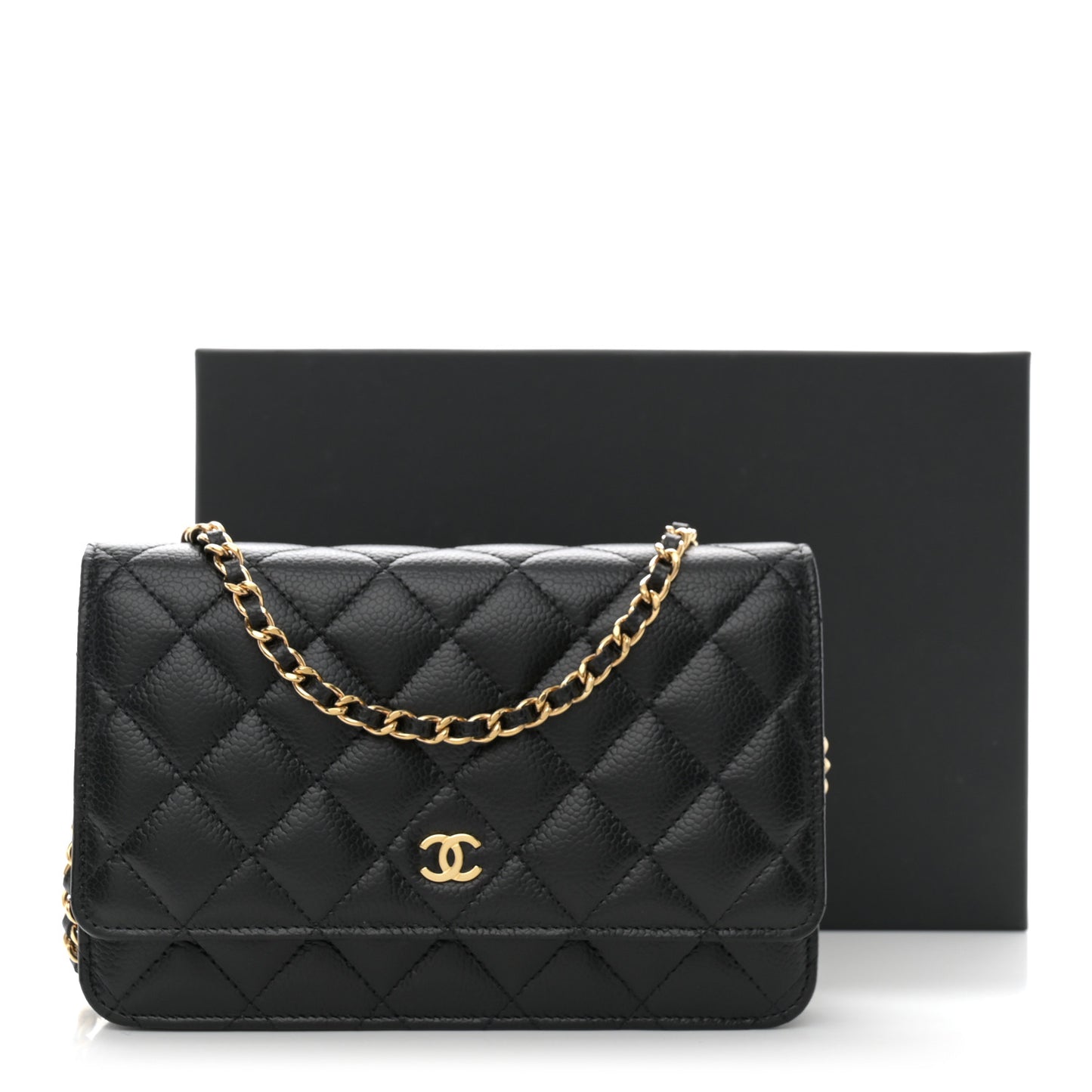 Caviar Quilted Wallet on Chain WOC Black