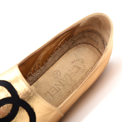 Chanel Laminated Lambskin Grosgrain CC Espadrilles 38 Gold Black 12 of 13