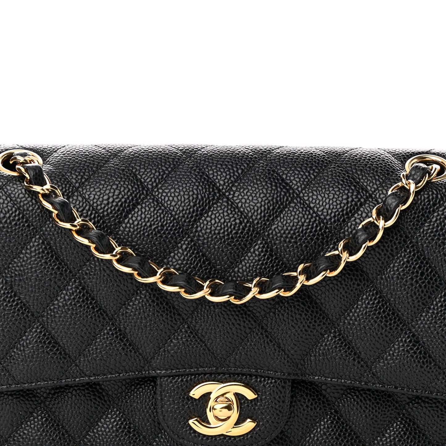 Caviar Quilted Medium Double Flap Black
