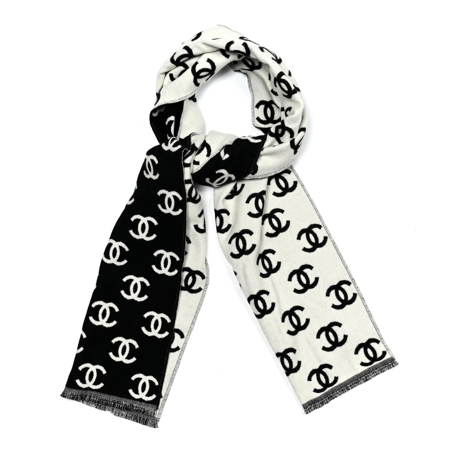Wool Cashmere CC Scarf Black White