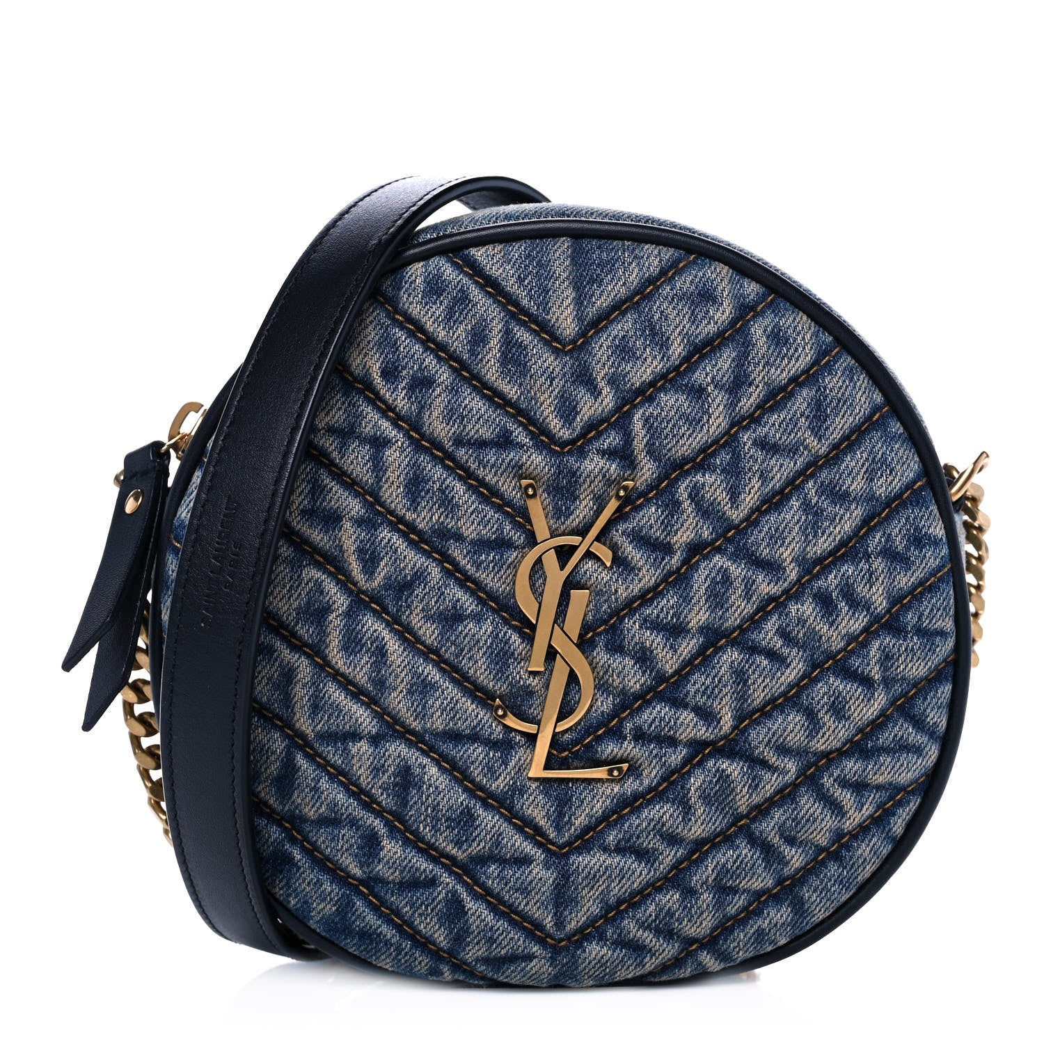 Saint Laurent Denim Quilted Monogram Round Crossbody Bag Rodeo Blue 1 of 11