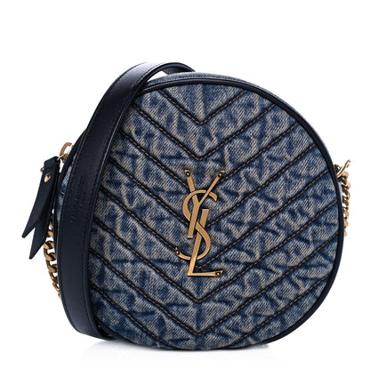 Saint Laurent Denim Quilted Monogram Round Crossbody Bag Rodeo Blue 1 of 11