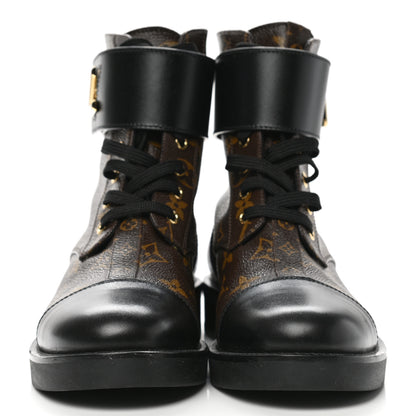 Louis Vuitton Calfskin Monogram Wonderland Flat Ranger Boots 37.5 Black 2 of 8