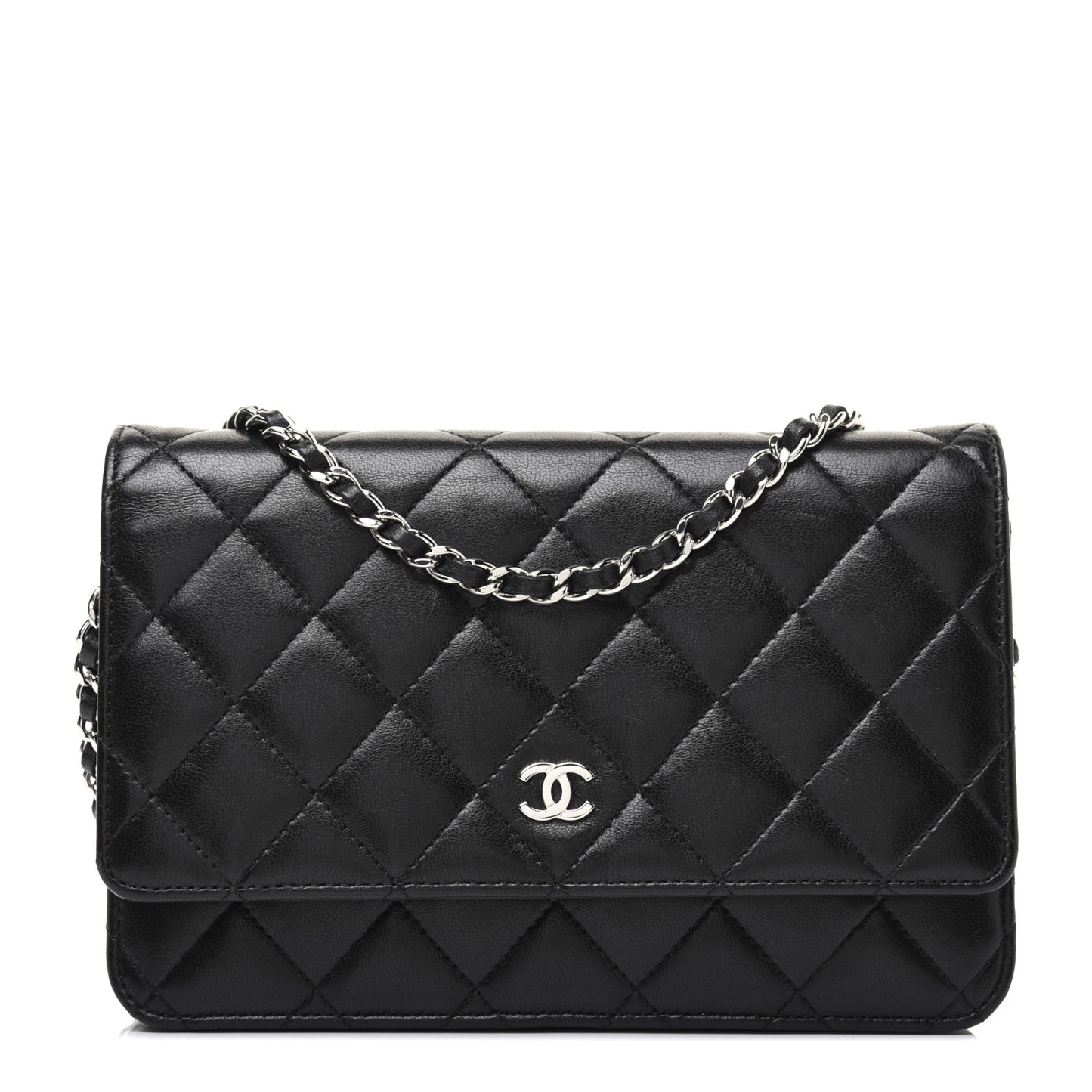 Lambskin Quilted Wallet On Chain WOC Black