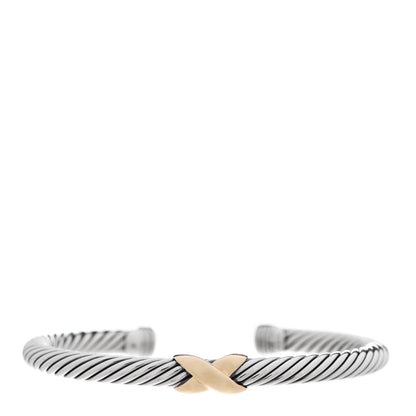 David Yurman Sterling Silver 14K Yellow Gold 5mm X Station Cable Bracelet 1 of 5