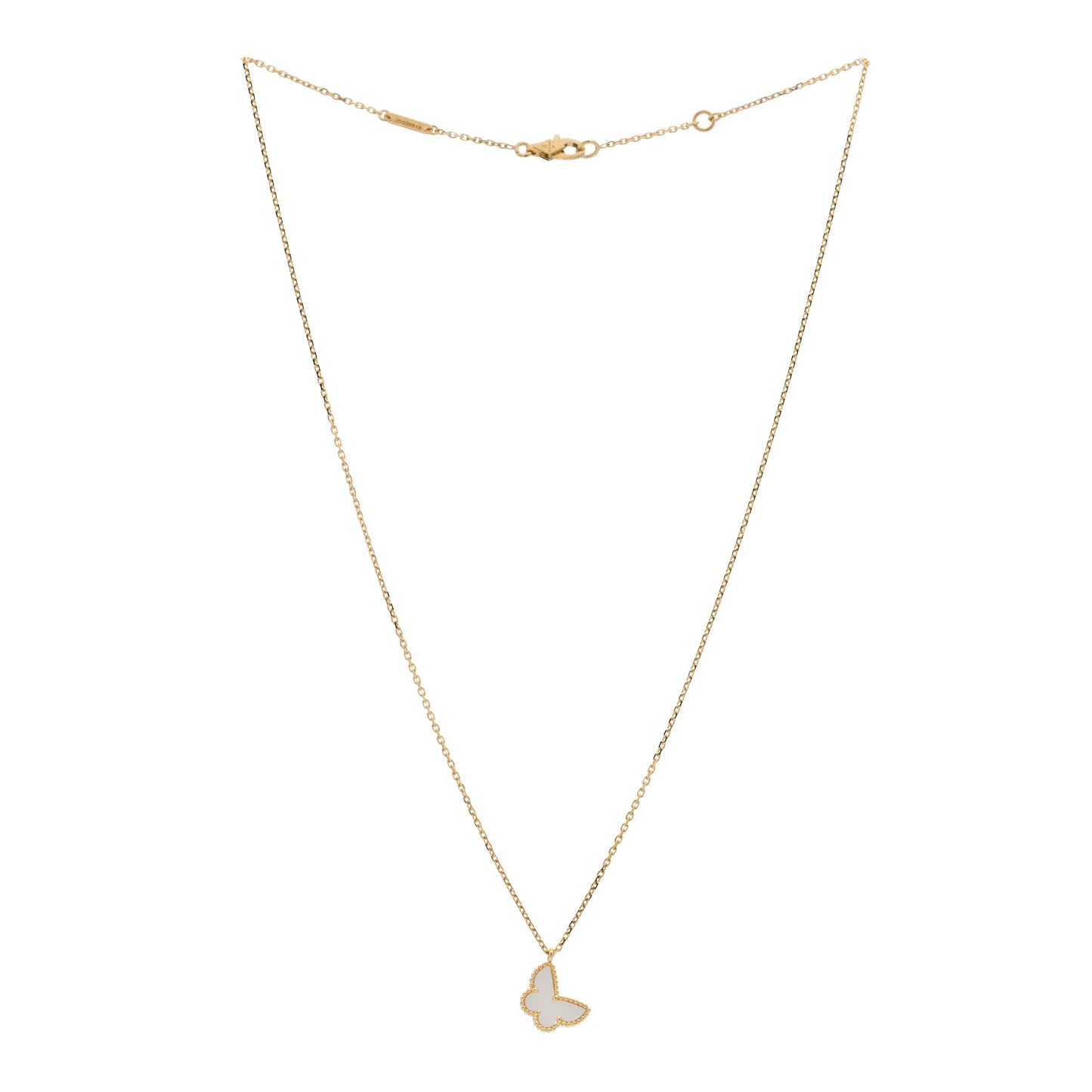 18K Yellow Gold Mother of Pearl Sweet Alhambra Butterfly Pendant Necklace
