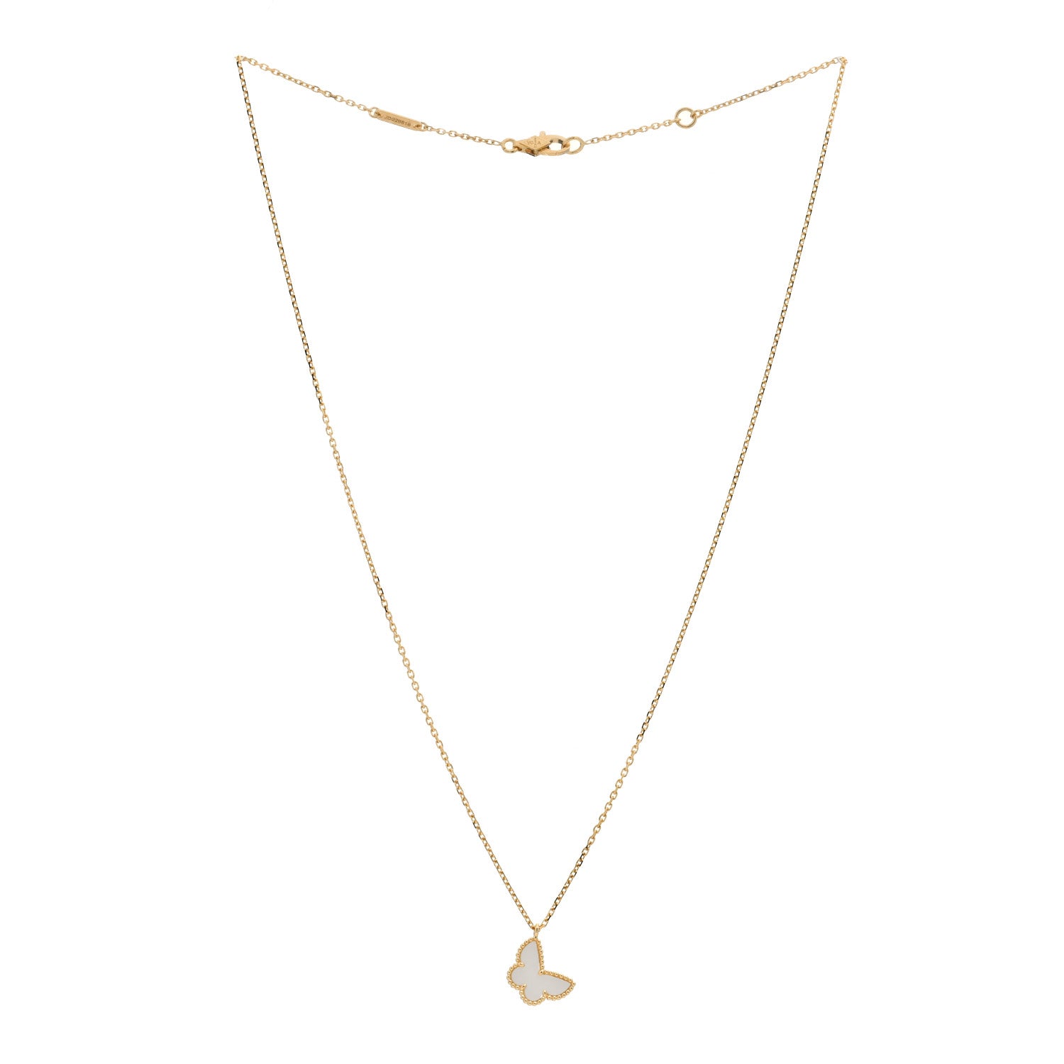 Van Cleef & Arpels 18K Yellow Gold Mother of Pearl Sweet Alhambra Butterfly Pendant Necklace 2 of 3