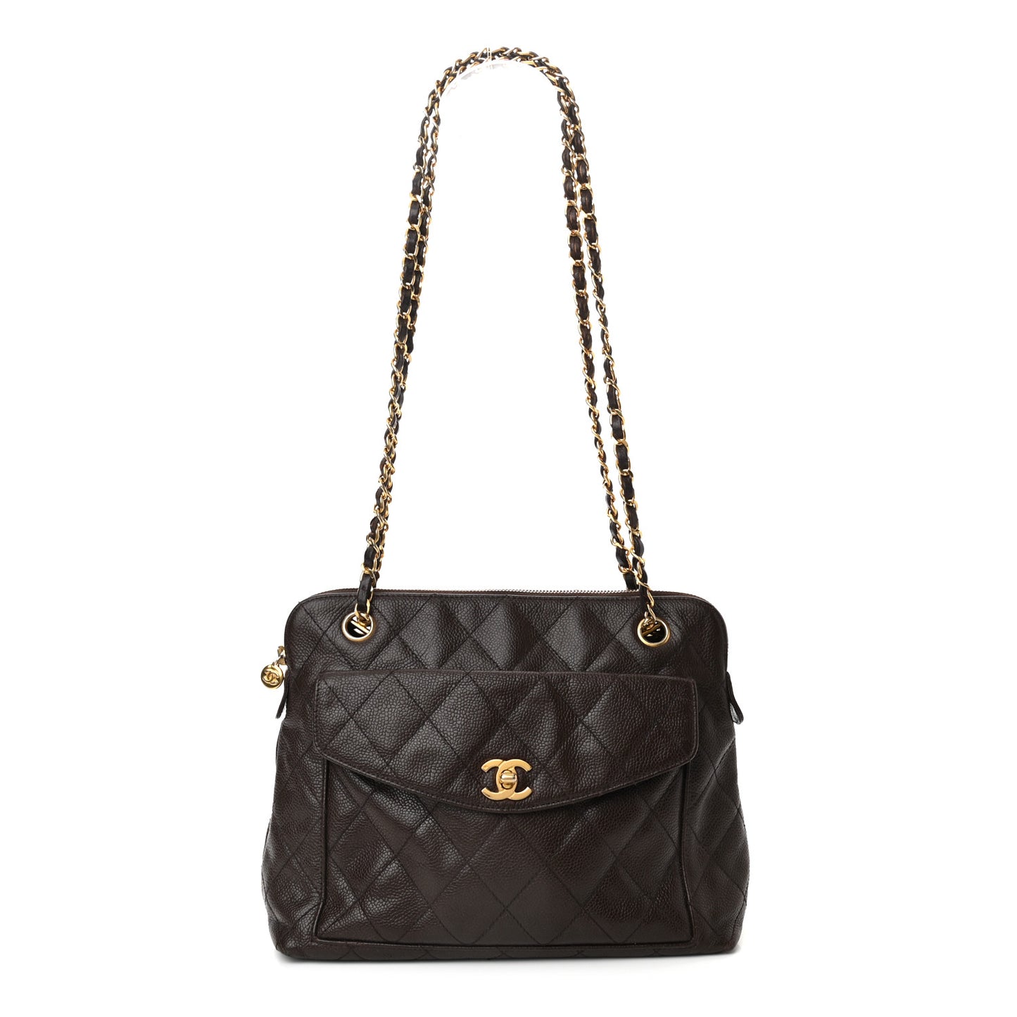 Caviar Quilted Flap Shoulder Bag Dark Brown