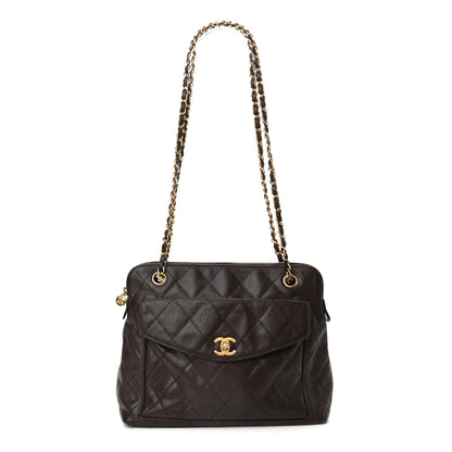 Chanel Caviar Quilted Flap Shoulder Bag Dark Brown 1 of 11