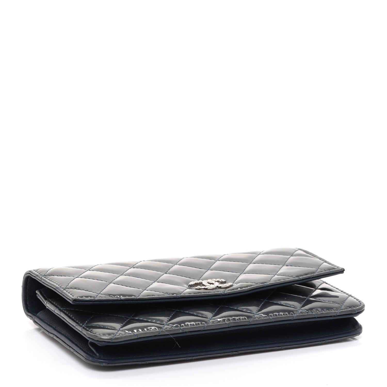 Chanel Patent Quilted Brilliant Wallet On Chain WOC Dark Blue 3 of 14