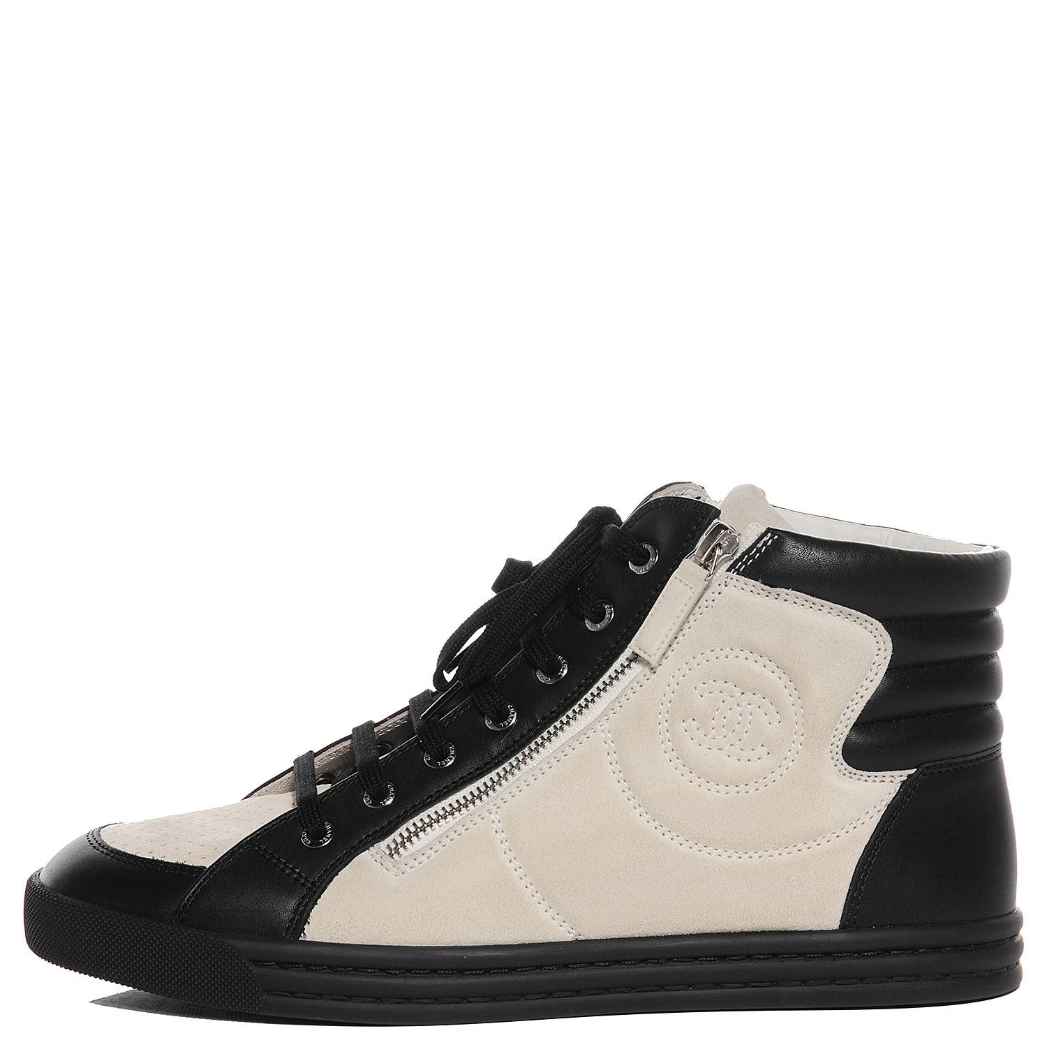 Chanel Calfskin Suede Zipped Sneakers Beige Clair Black 41 1 of 8