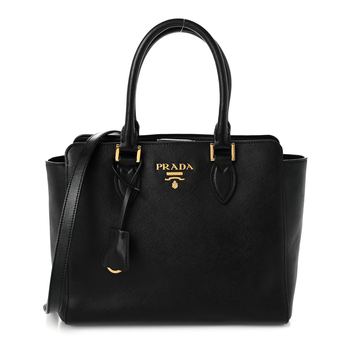 Saffiano Soft Calfskin Small Zippered Tote Black