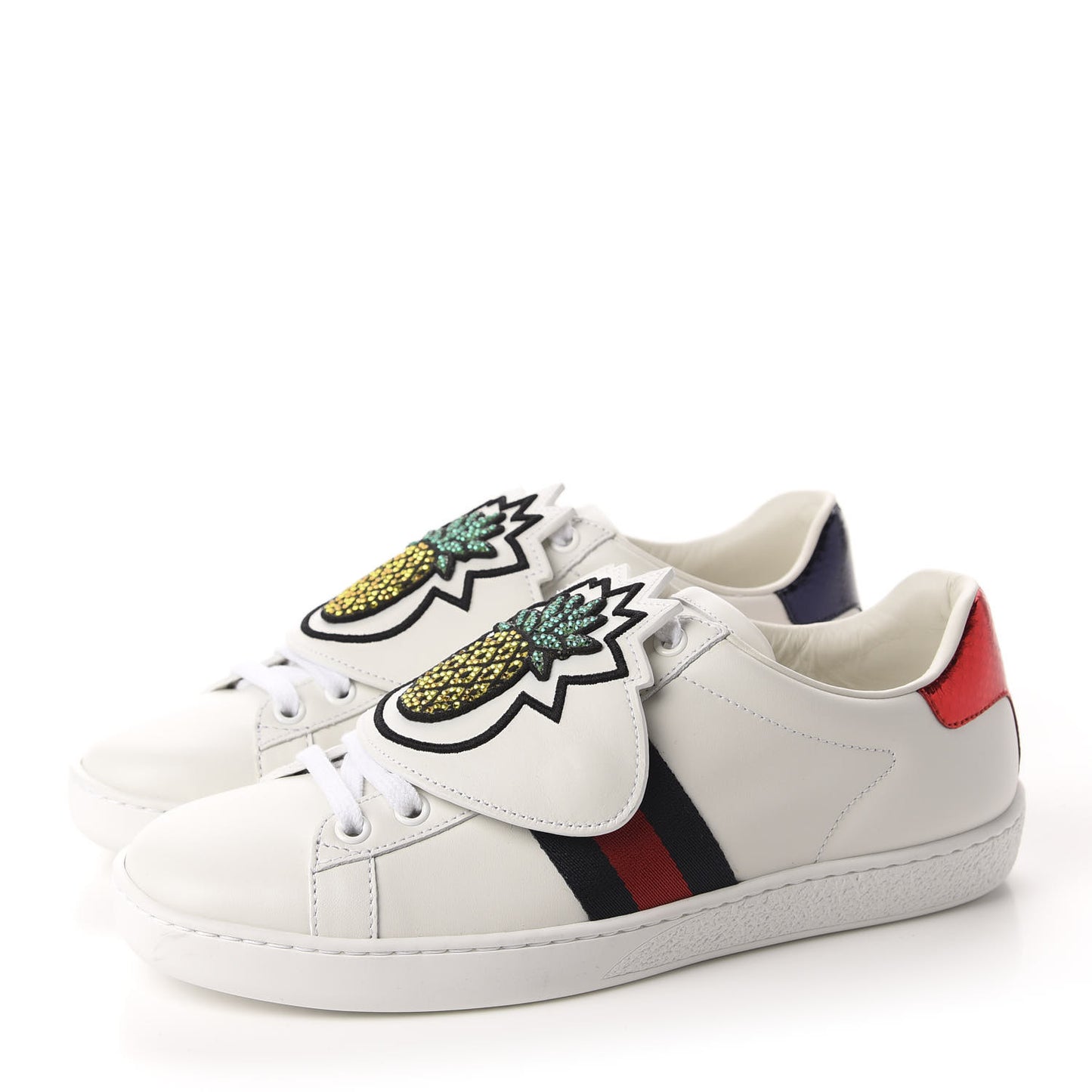Calfskin Ayers Crystal Web Pineapple Embroidered Womens New Ace Sneakers 36.5 White