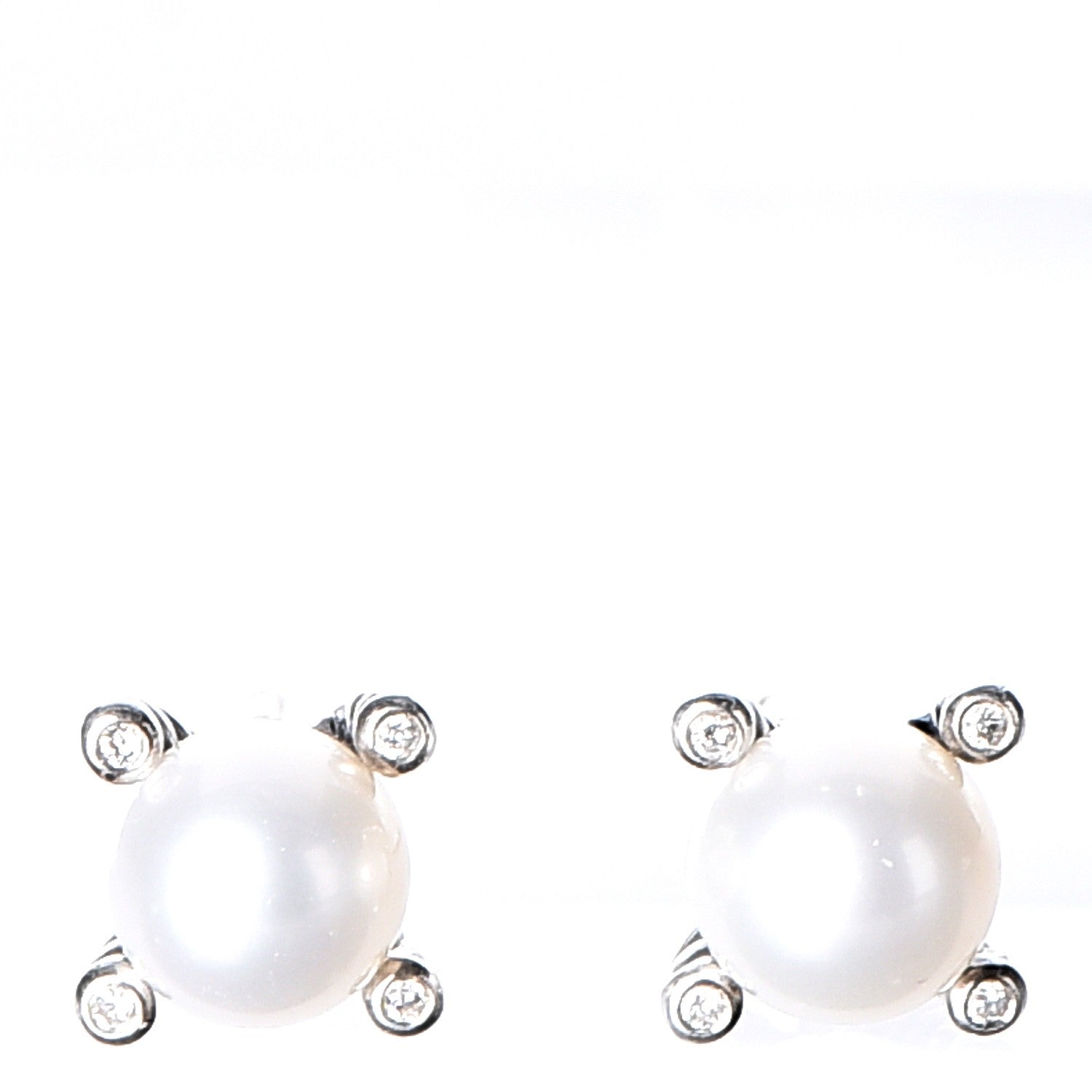 David Yurman Sterling Silver Diamond Pearl 7mm Earrings 1 of 6