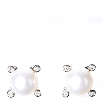 David Yurman Sterling Silver Diamond Pearl 7mm Earrings 1 of 6