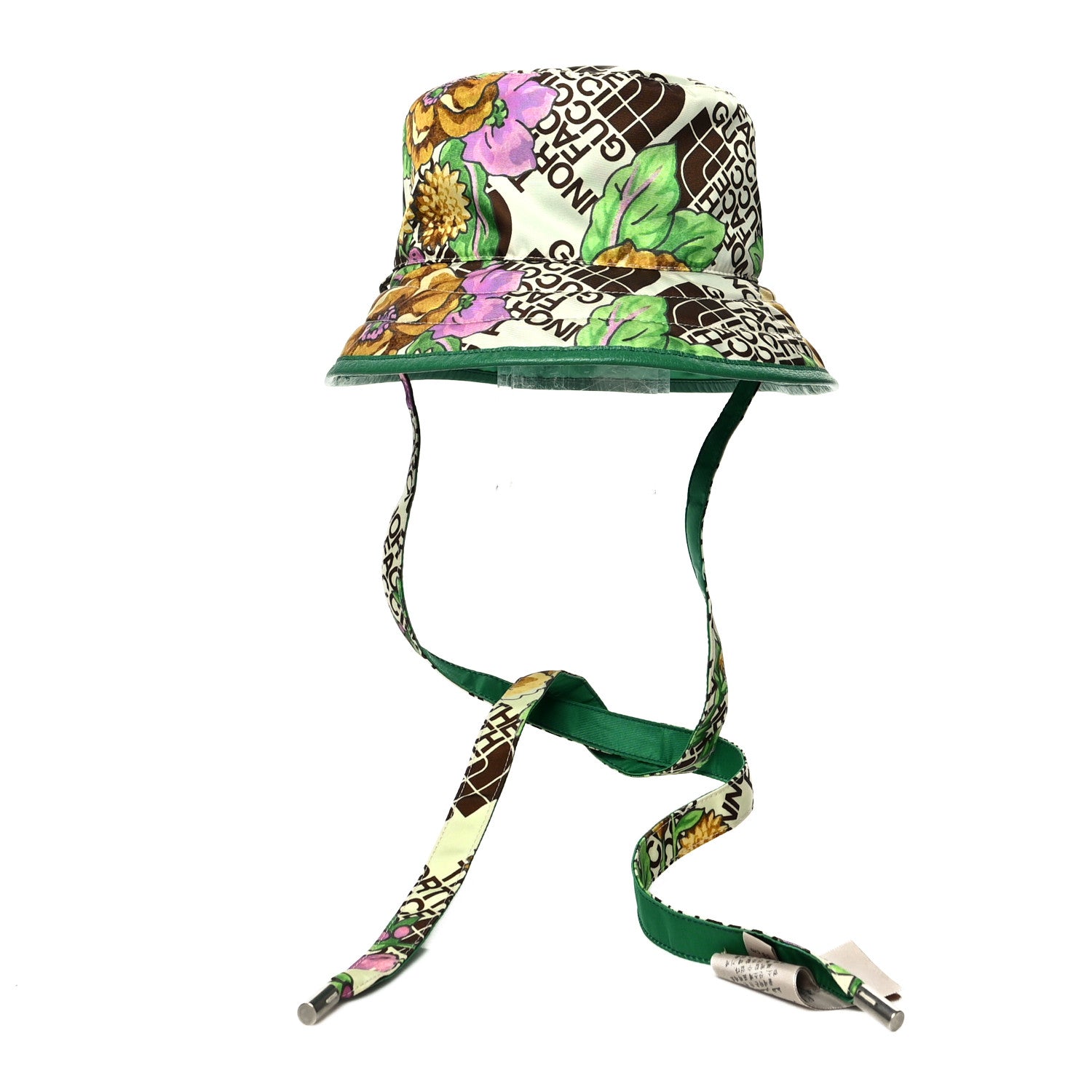Gucci X THE NORTH FACE Econyl Nylon Floral Reversible Self-Tie Bucket M Hat Green 2 of 8