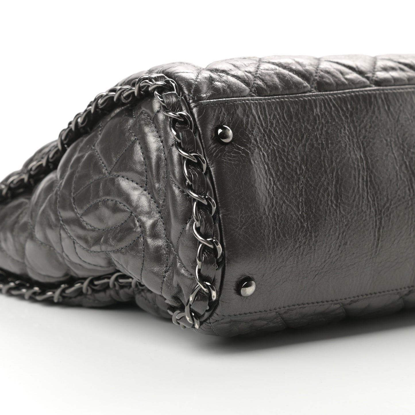 Metallic Calfskin Quilted Large Chain Me Hobo Dark Grey