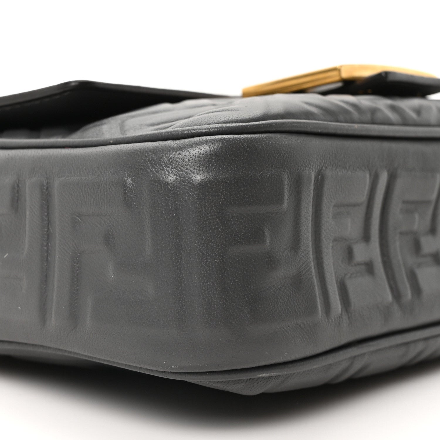 Fendi Nappa Small FF Embossed Mid Chain Baguette Anthracite 8 of 9