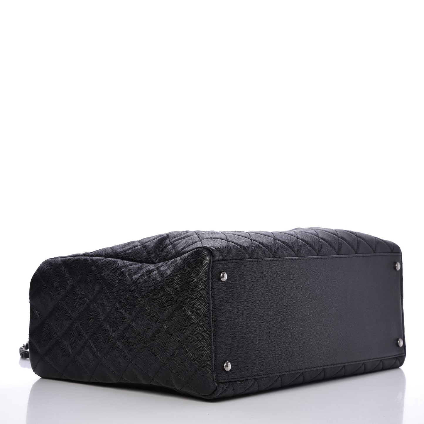 Caviar Quilted Large Coco Handle Shopping Tote Black