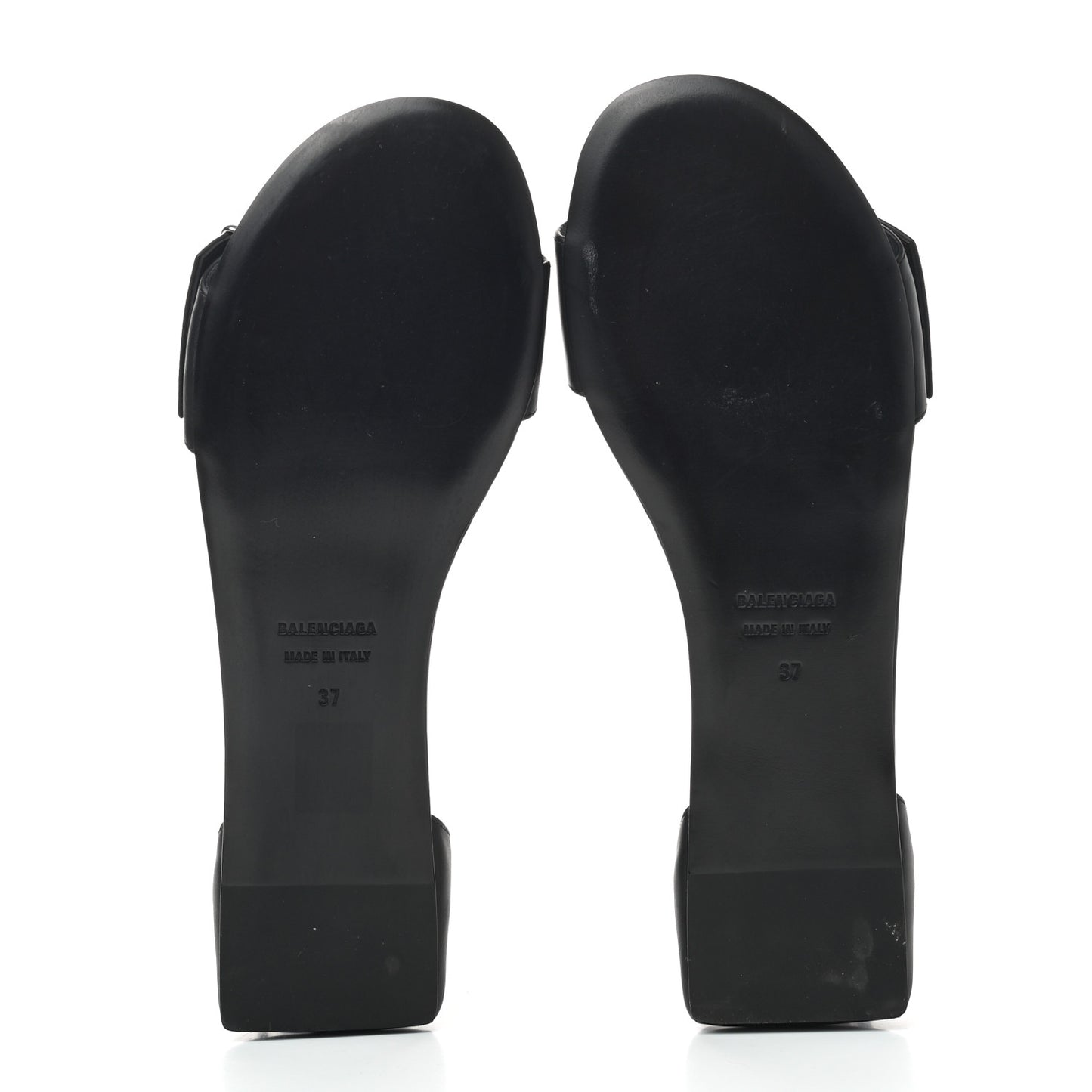 Shiny Calfskin Belt Flat Sandals 37 Black