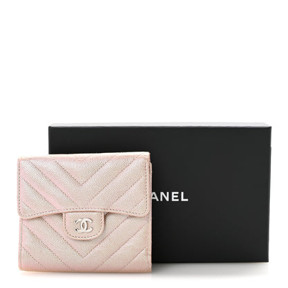 Chanel Metallic Caviar Chevron Quilted Compact Flap Wallet Light Gold 11 of 11