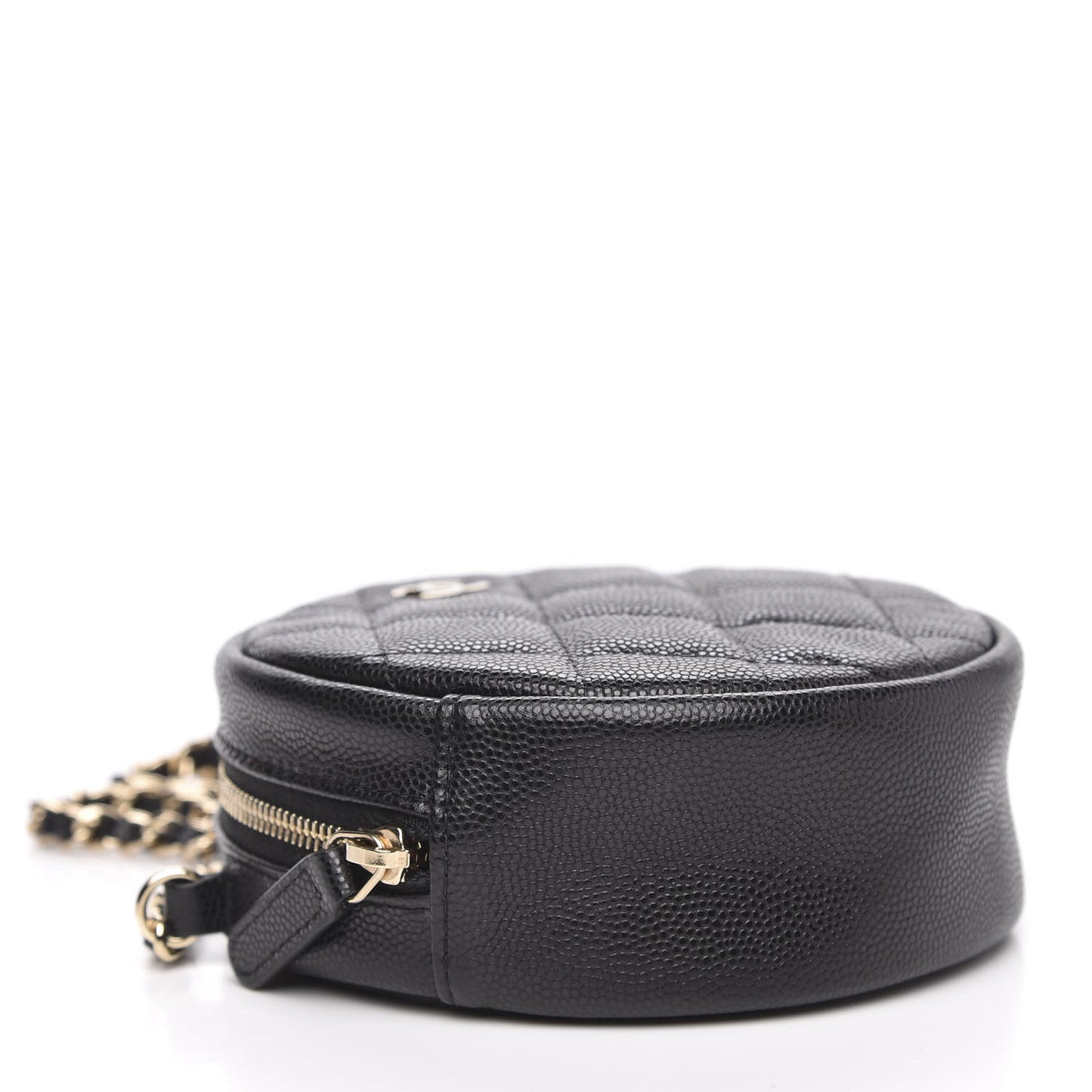 Caviar Quilted Round Clutch With Chain Black