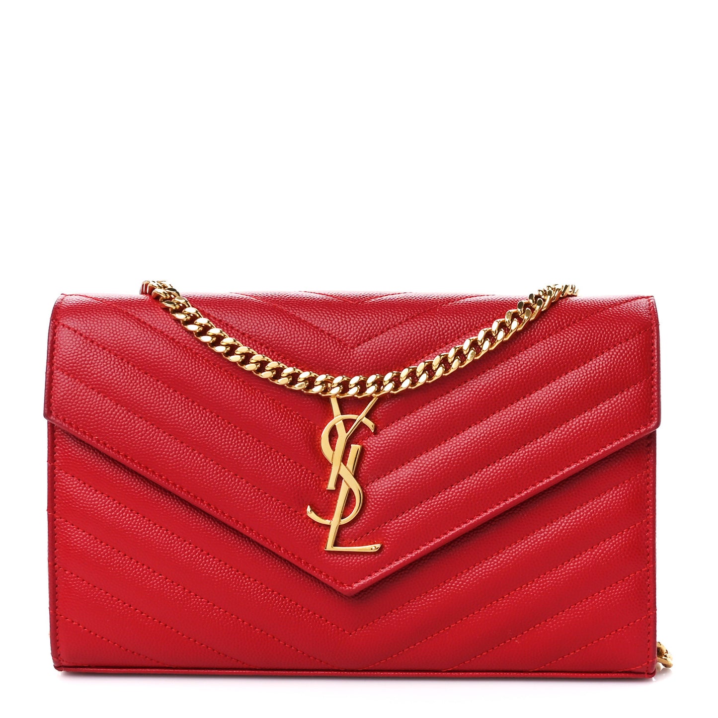 Grain De Poudre Matelasse Chevron Monogram Chain Wallet New Red