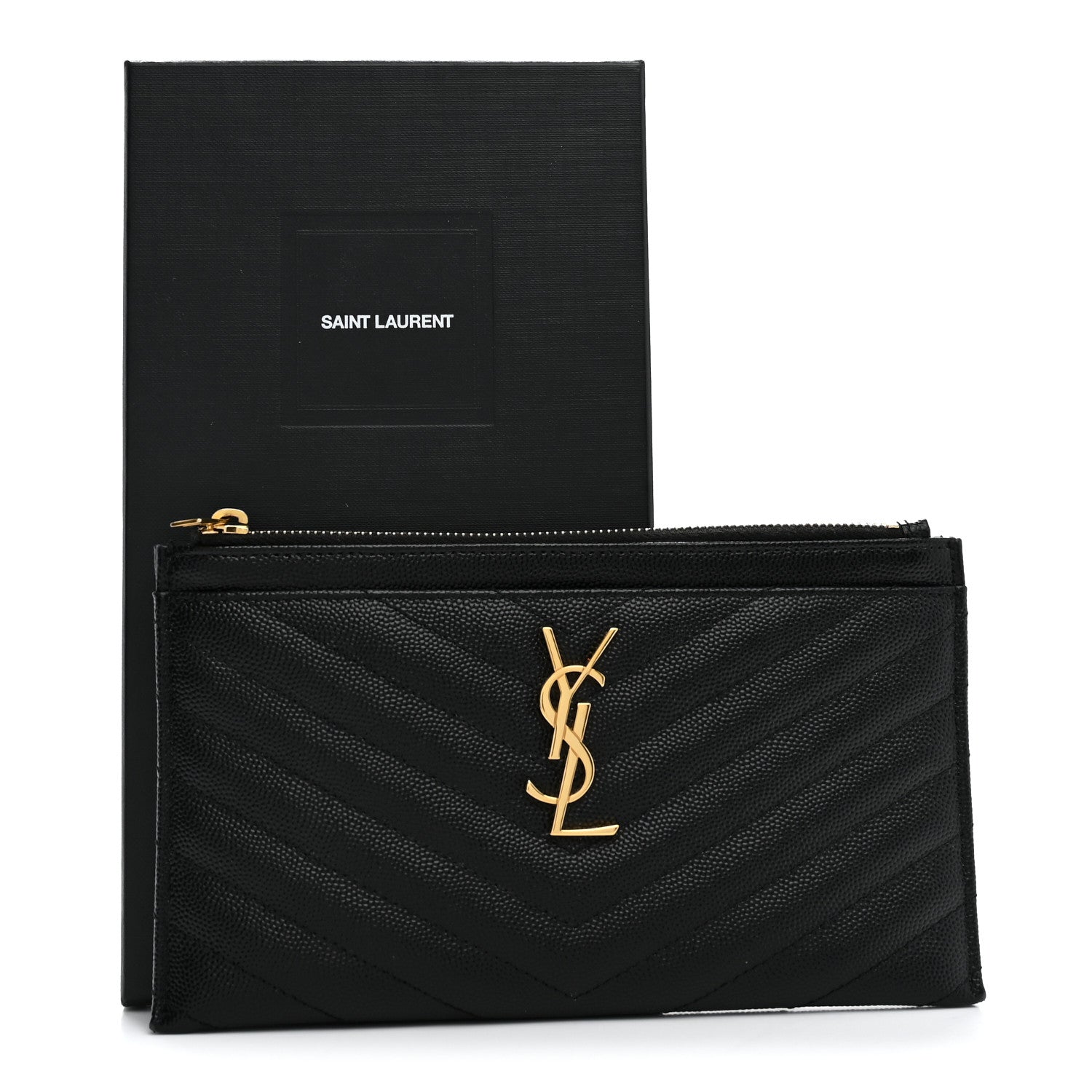 Saint Laurent Grain De Poudre Chevron Monogram Bill Pouch Black 8 of 8