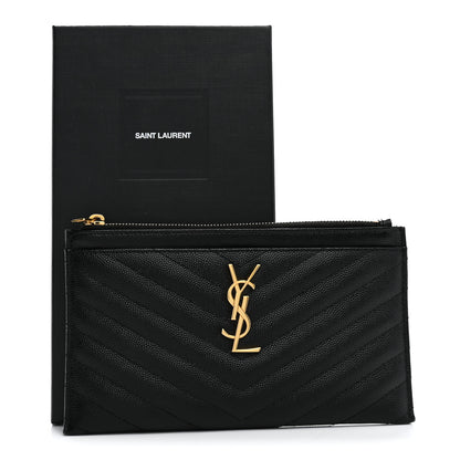 Saint Laurent Grain De Poudre Chevron Monogram Bill Pouch Black 8 of 8