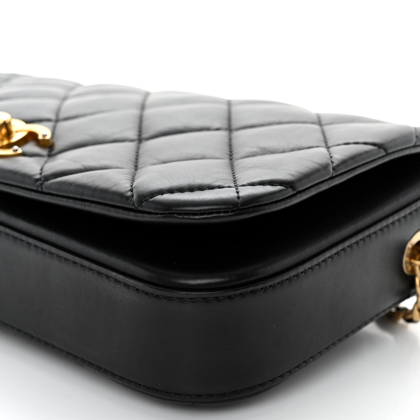 Calfskin Quilted Nailed CC Flap Bag Black