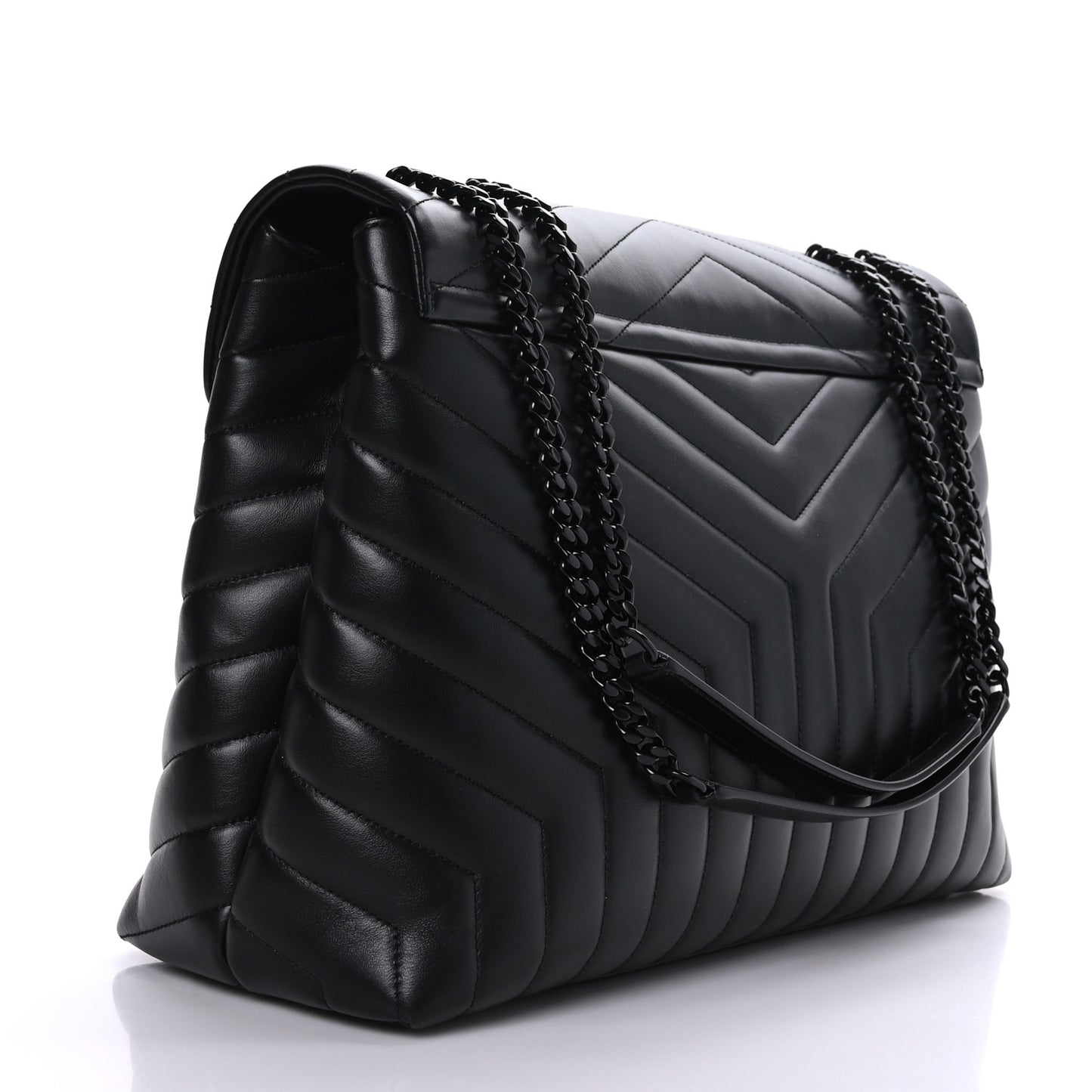 Calfskin Y Quilted Monogram Large Loulou Chain Satchel Black