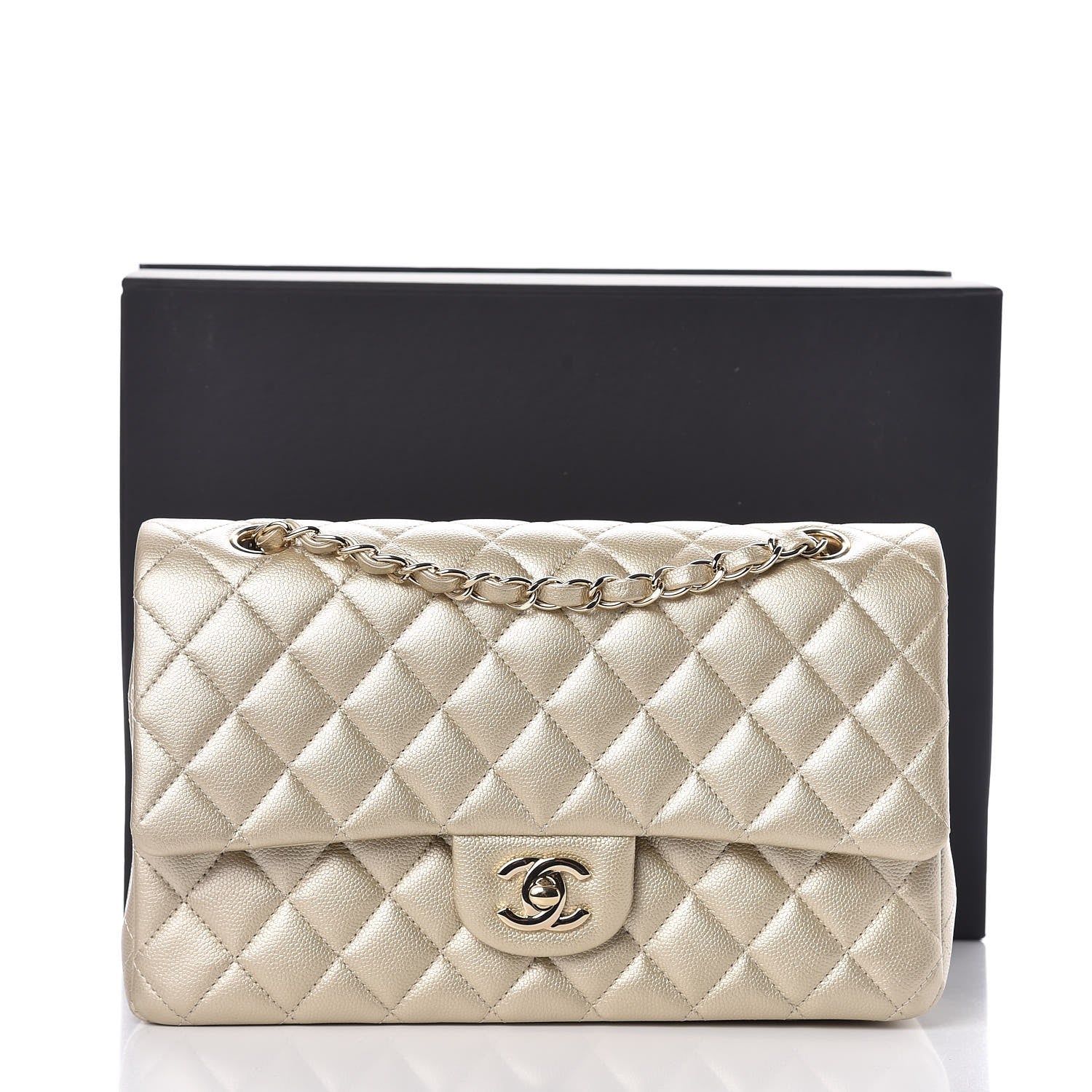 Chanel Metallic Caviar Quilted Medium Double Flap Light Gold 9 of 9