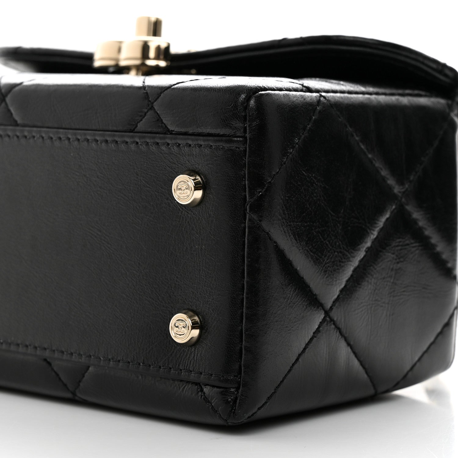 Chanel Shiny Calfskin Quilted Small CC Top Handle Box Bag Black 10 of 11