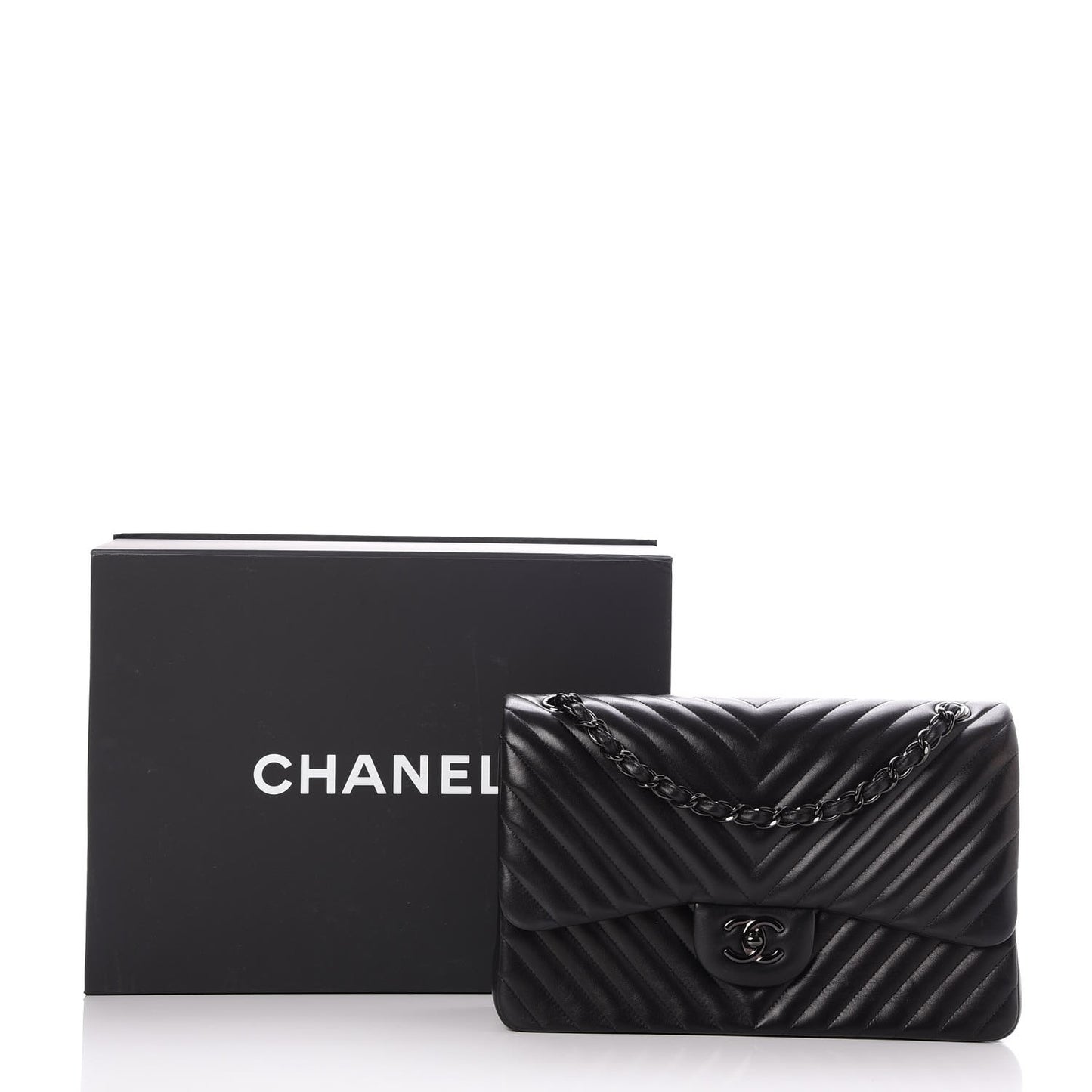 Lambskin Chevron Quilted Jumbo Double Flap So Black