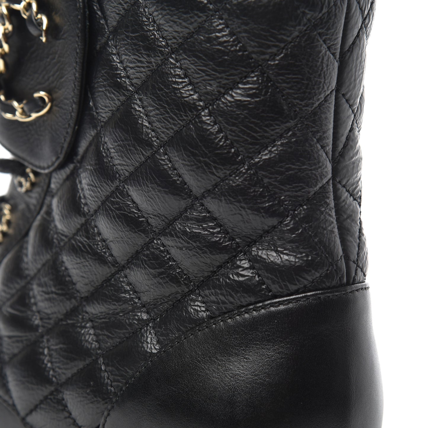 Shiny Goatskin Calfskin Quilted Lace Up Combat Boots 38 Black