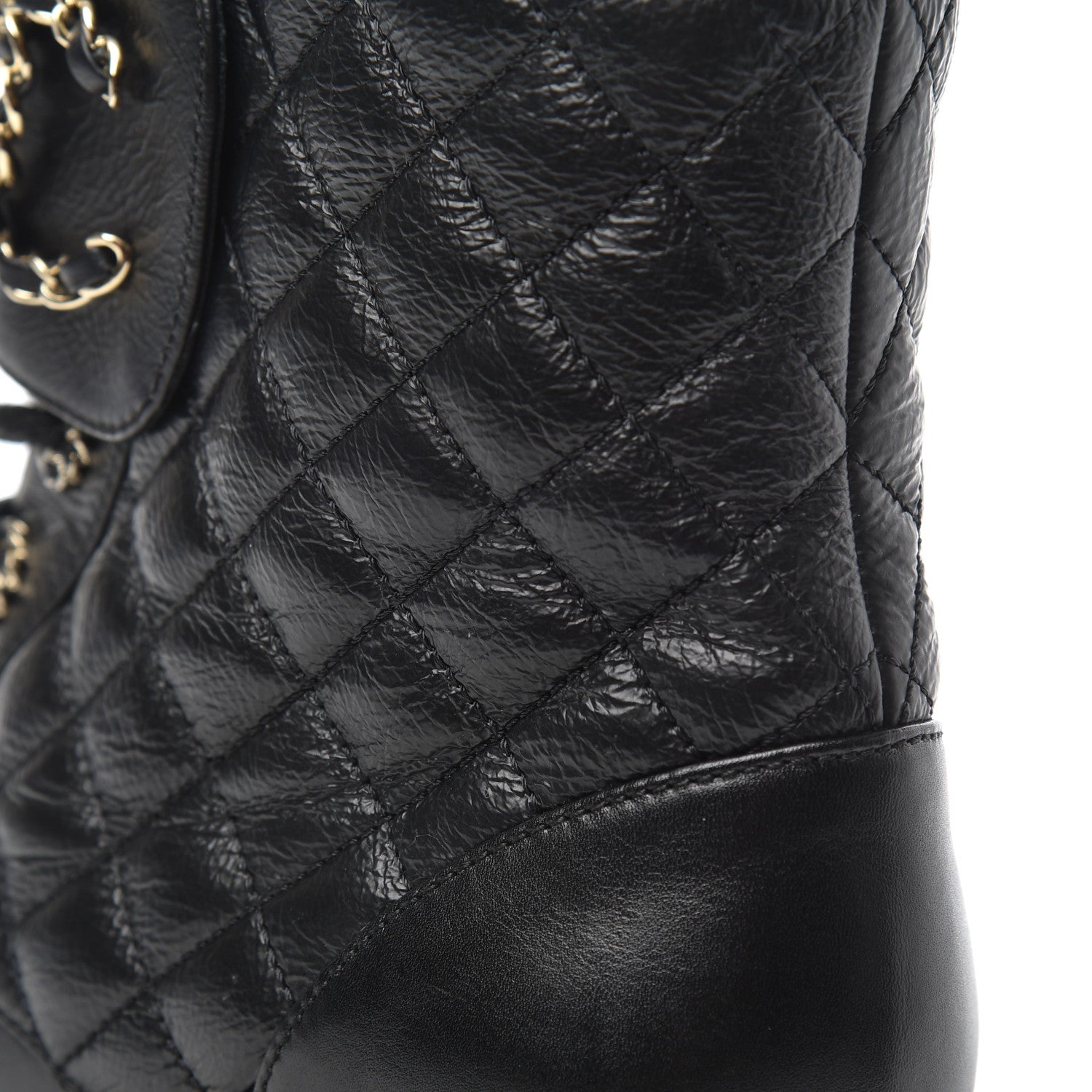 Chanel Shiny Goatskin Calfskin Quilted Lace Up Combat Boots 38 Black 12 of 17