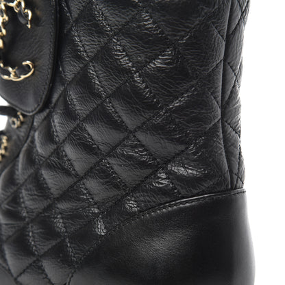 Chanel Shiny Goatskin Calfskin Quilted Lace Up Combat Boots 38 Black 12 of 17
