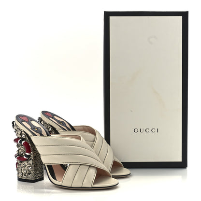 Gucci Malaga Kid Kingsnake Webby Crossover High Heel Slide Sandals 37.5 Mystic White 8 of 8