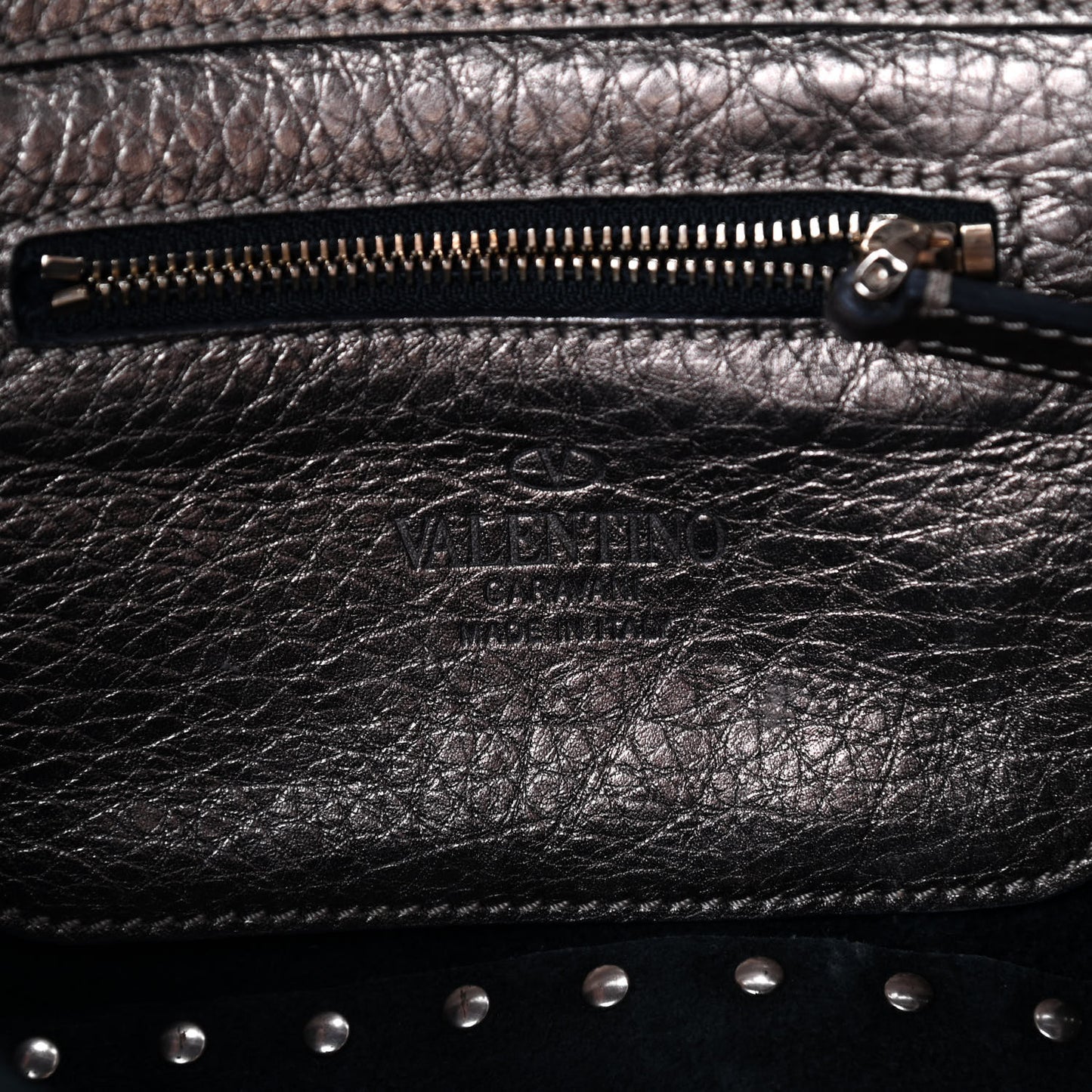 Metallic Alce Printed Calfskin Mini Rockstud Tote Sasso