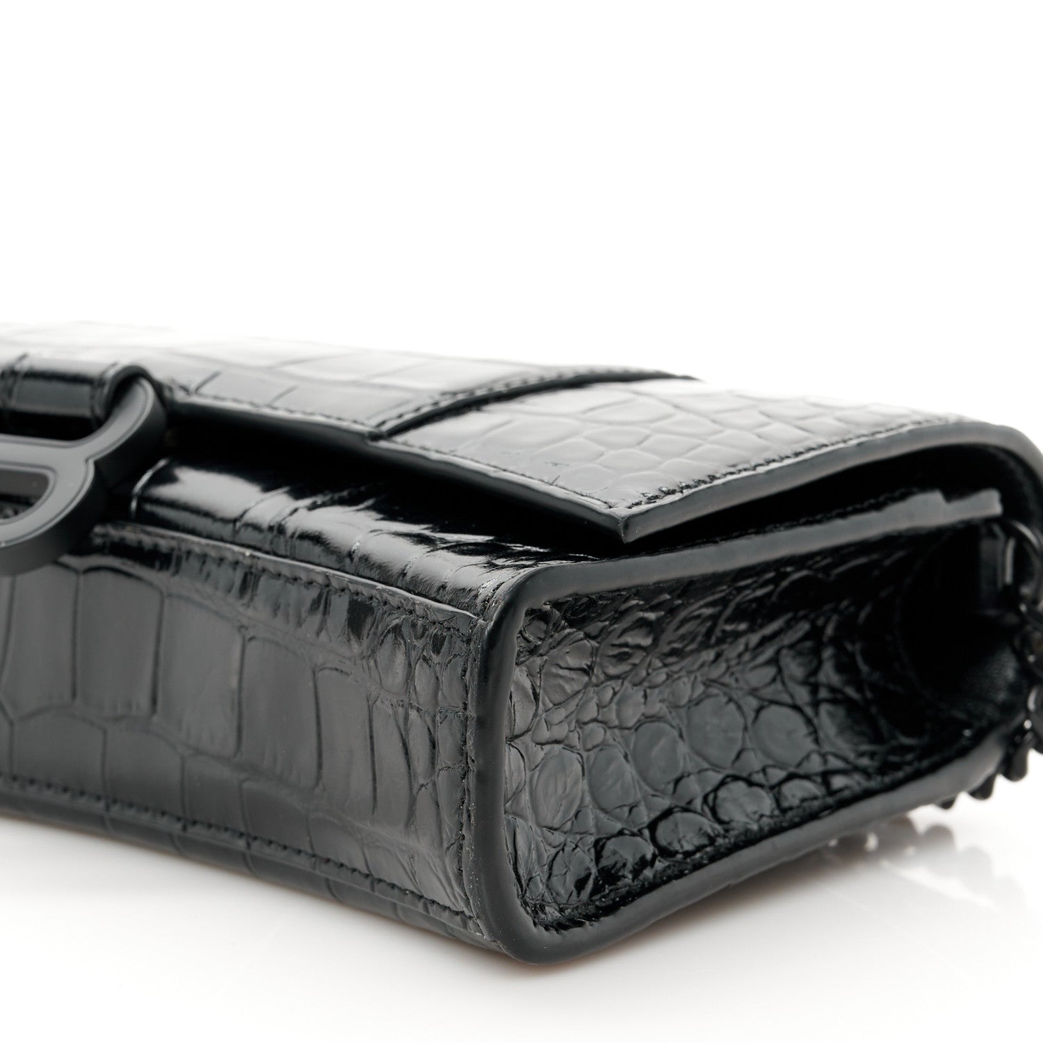 Balenciaga Shiny Calfskin Monochrome Crocodile Embossed Hourglass Chain Bag Black 11 of 11