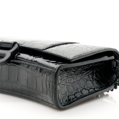 Balenciaga Shiny Calfskin Monochrome Crocodile Embossed Hourglass Chain Bag Black 11 of 11