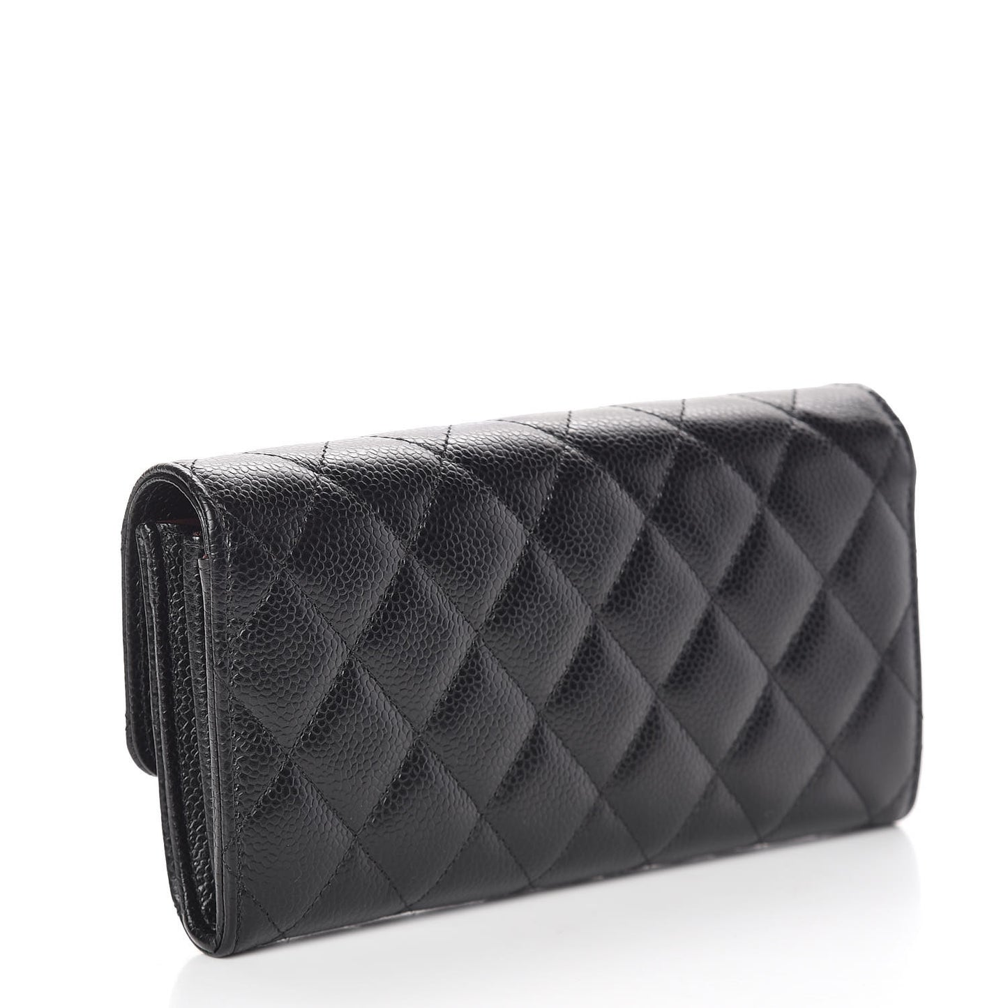 Caviar Quilted Large Gusset Flap Wallet Black
