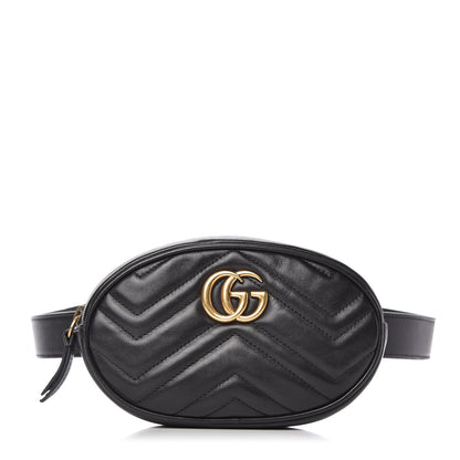 Gucci Calfskin Matelasse GG Marmont Belt Bag 85 34 Black 1 of 11