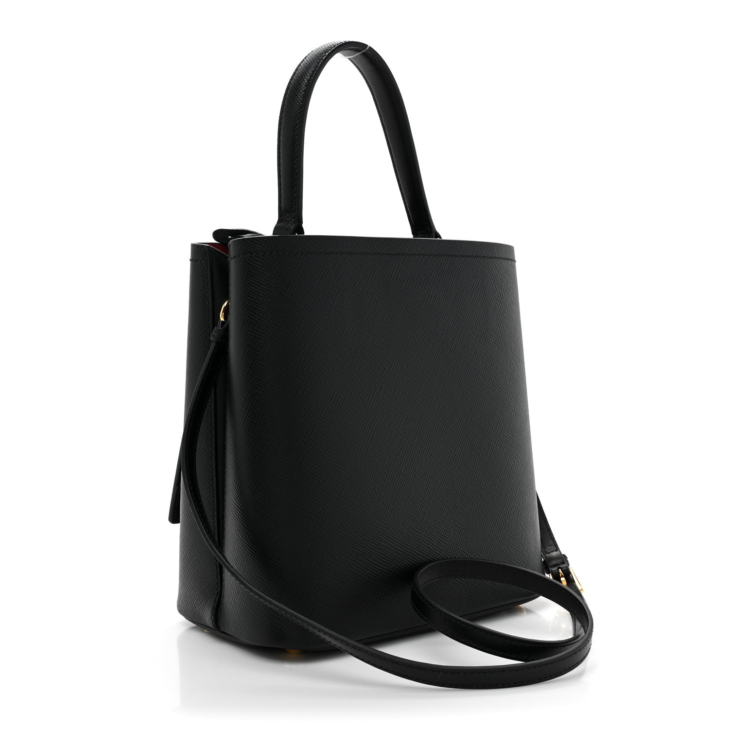 Prada Saffiano Cuir Medium Panier Bucket Bag Black Fuoco 3 of 9