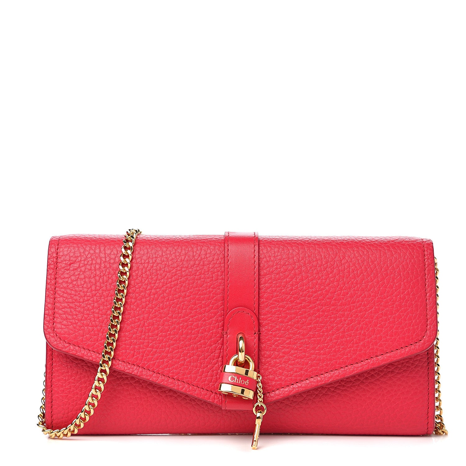 Chloe Shiny Grained Calfskin Aby Wallet on Chain Crimson Pink 1 of 8