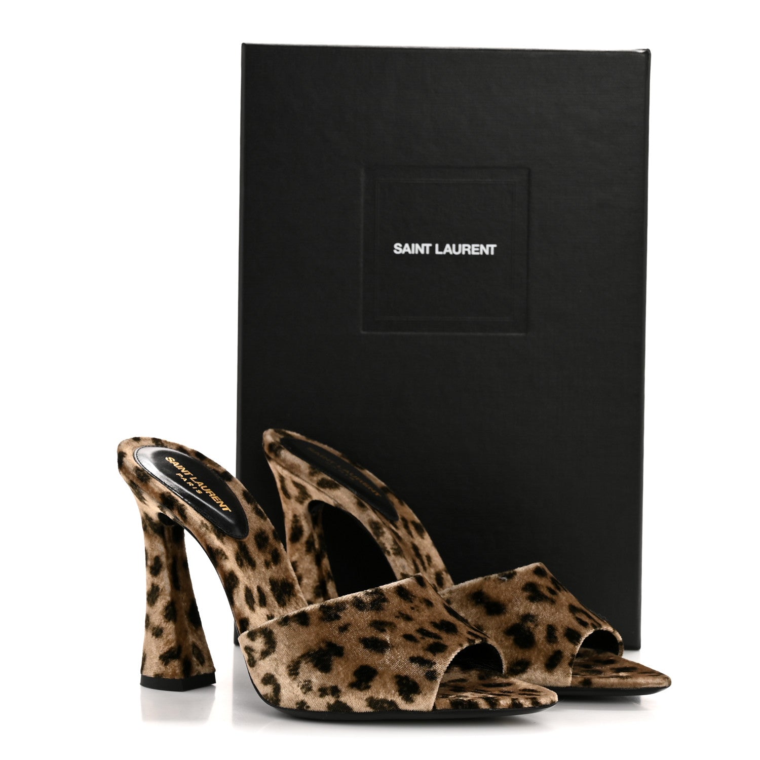 Saint Laurent Velvet Leopard Print Gippy 105 Sandals 38.5 Manto Naturale 10 of 10