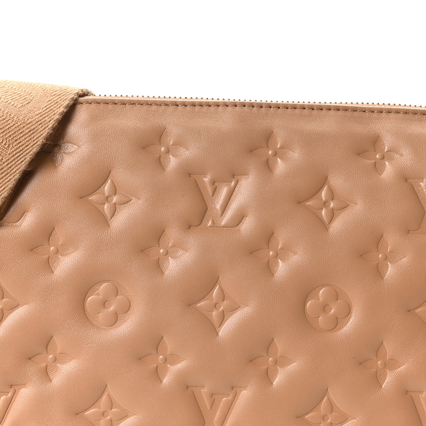 Lambskin Embossed Monogram Coussin PM Camel